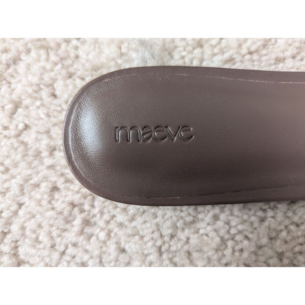 NIB Maeve Anthropologie Logo Dark Brown Leather Slide Sandals Sz 9 - Picture 8 of 10